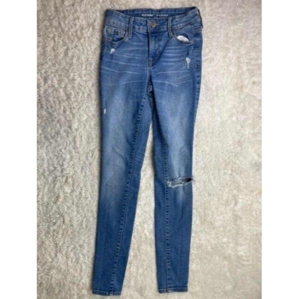 Old Navy Size 0 Womens Jeans Low Rise Skinny Distress Stretch Med Wash